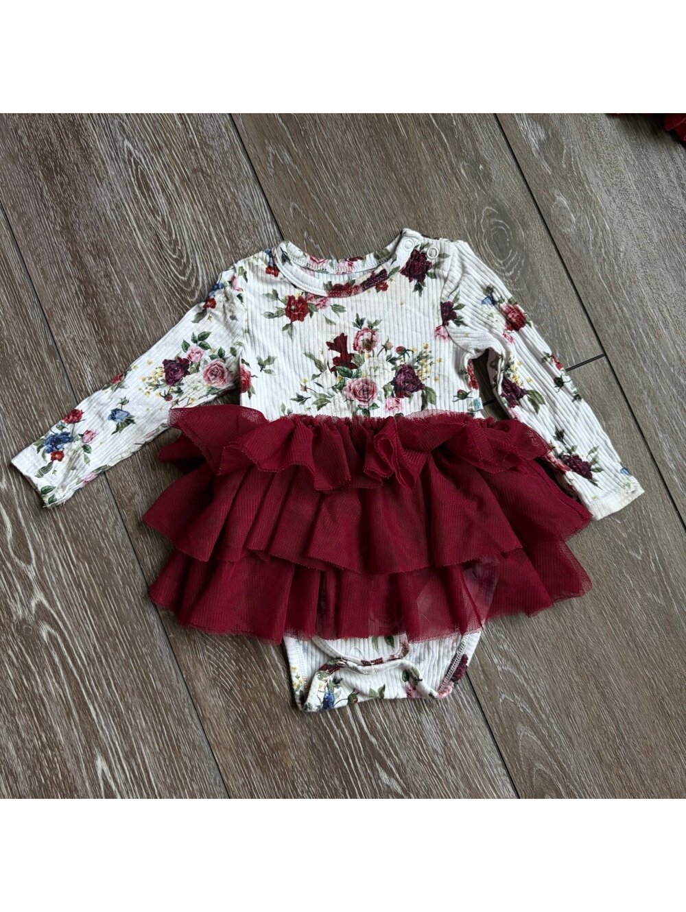 Posh Peanut Floral Burgundy Tutu Romper 3-6